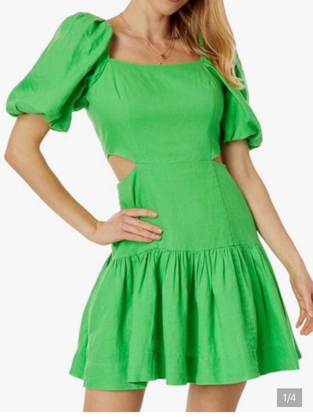 Lilly Pulitzer Vibrant Green Puff-Sleeve Cutout Mini Dress- 10